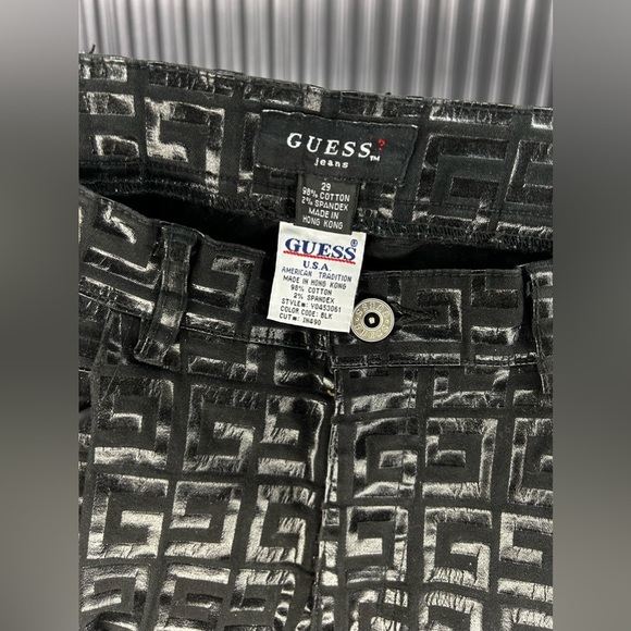 Women’s Vintage Guess Black Logo Geometric Cotton Spandex Jean Pants Size 29 - Picture 4 of 4